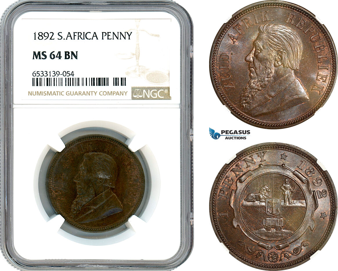 AI474, South Africa (ZAR) 1 Penny 1892, Berlin Mint, NGC MS64BN