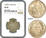 AI517, Chile, 50 Centavos 1905 SO, Santiago Mint, Silver, NGC AU58