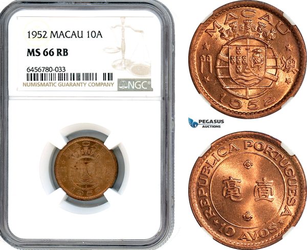 AI555, Macau (Portuguese Colony) 10 Avos 1952, NGC MS66RB