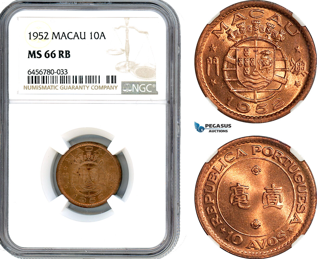 AI555, Macau (Portuguese Colony) 10 Avos 1952, NGC MS66RB