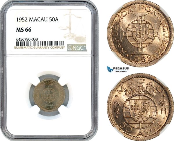 AI556, Macau (Portuguese Colony) 50 Avos 1952, NGC MS66