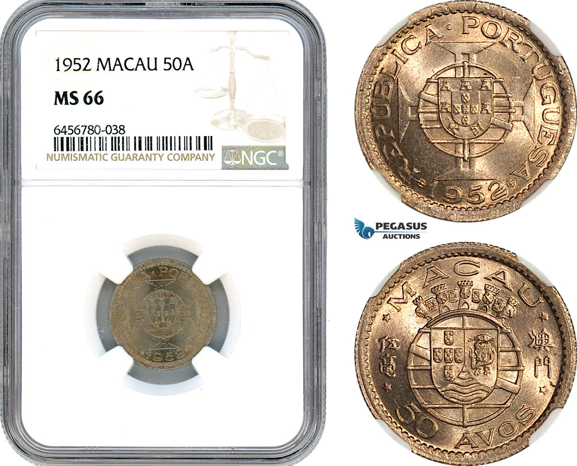 AI556, Macau (Portuguese Colony) 50 Avos 1952, NGC MS66