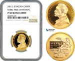 AI608, Sweden, Nobel Prize Centennial 2000 Kronor 2001, Eskilstuna Mint, Gold, NGC PF69 Ultra Cameo