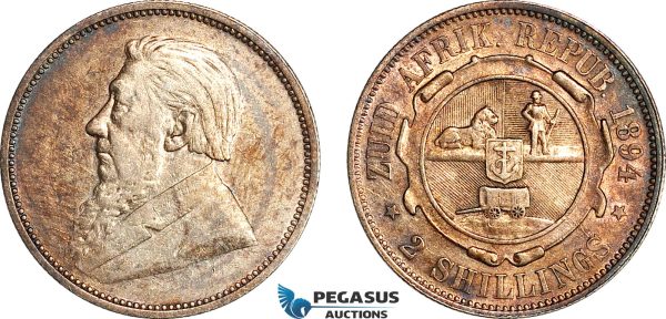 AI652, South Africa (ZAR) 2 Shillings 1894, Pretoria Mint, Silver, dark toning, aEF