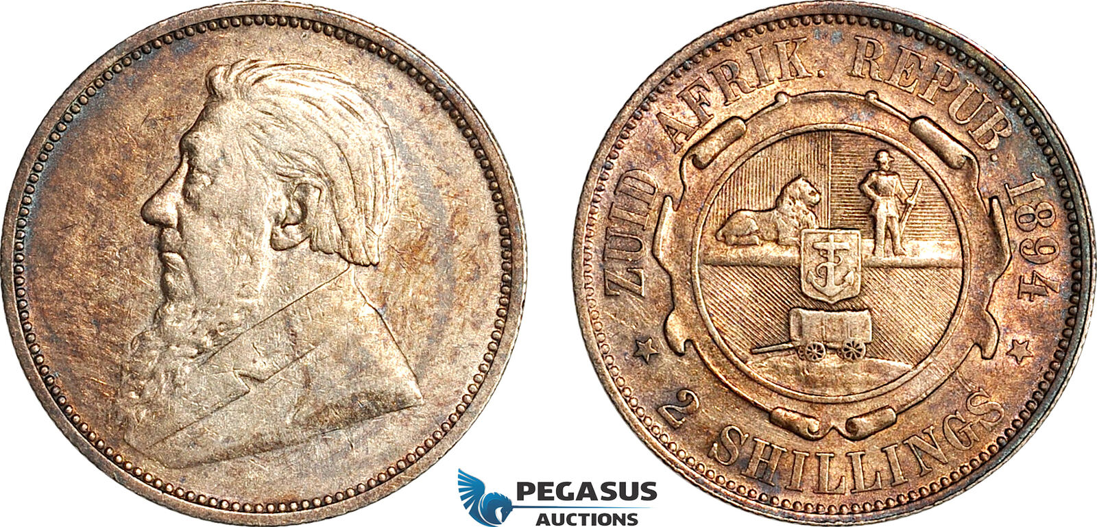 AI652, South Africa (ZAR) 2 Shillings 1894, Pretoria Mint, Silver, dark toning, aEF