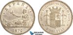 AI714, Spain, Provisional Government, 5 Pesetas 1870 (70) SNM, Madrid Mint, Silver, XF-AU