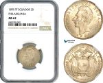 AI757, Ecuador, 2 Decimos 1895 TF, Philadelphia Mint, Silver, NGC MS62