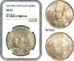 AI758, Egypt, Farouk, 20 Piastres AH1358 // 1939, Silver, NGC MS62