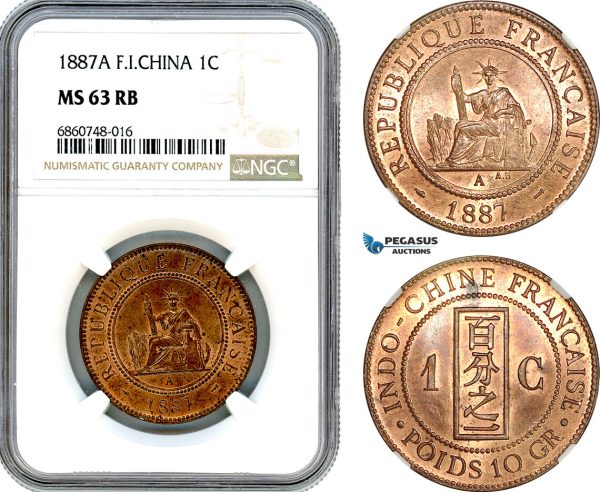 AI761, French Indo-China, 1 Centime 1887 A, Paris Mint, NGC MS63RB
