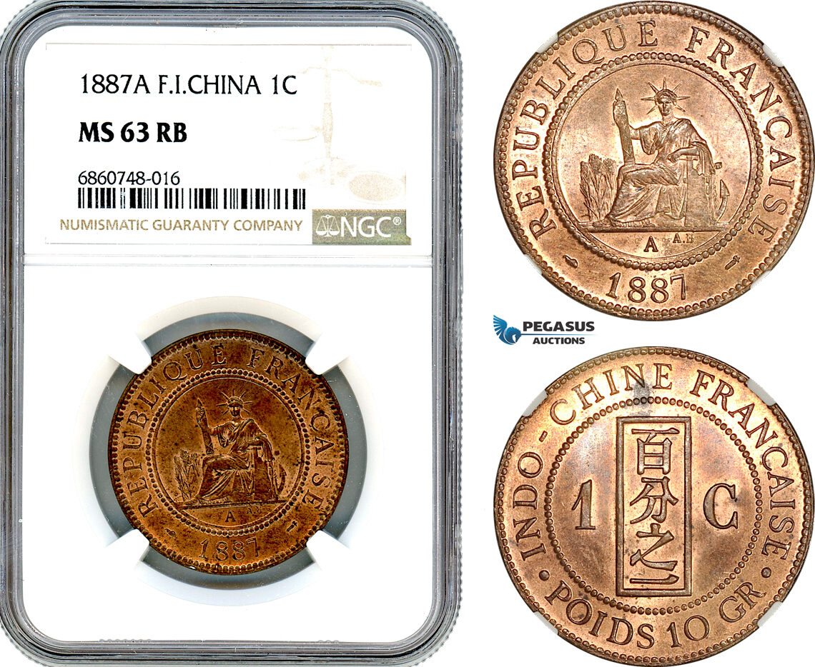 AI761, French Indo-China, 1 Centime 1887 A, Paris Mint, NGC MS63RB