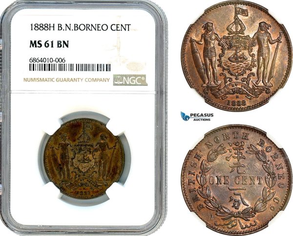 AI804, British North Borneo, 1 Cent 1888 H, Heaton Mint, NGC MS61BN