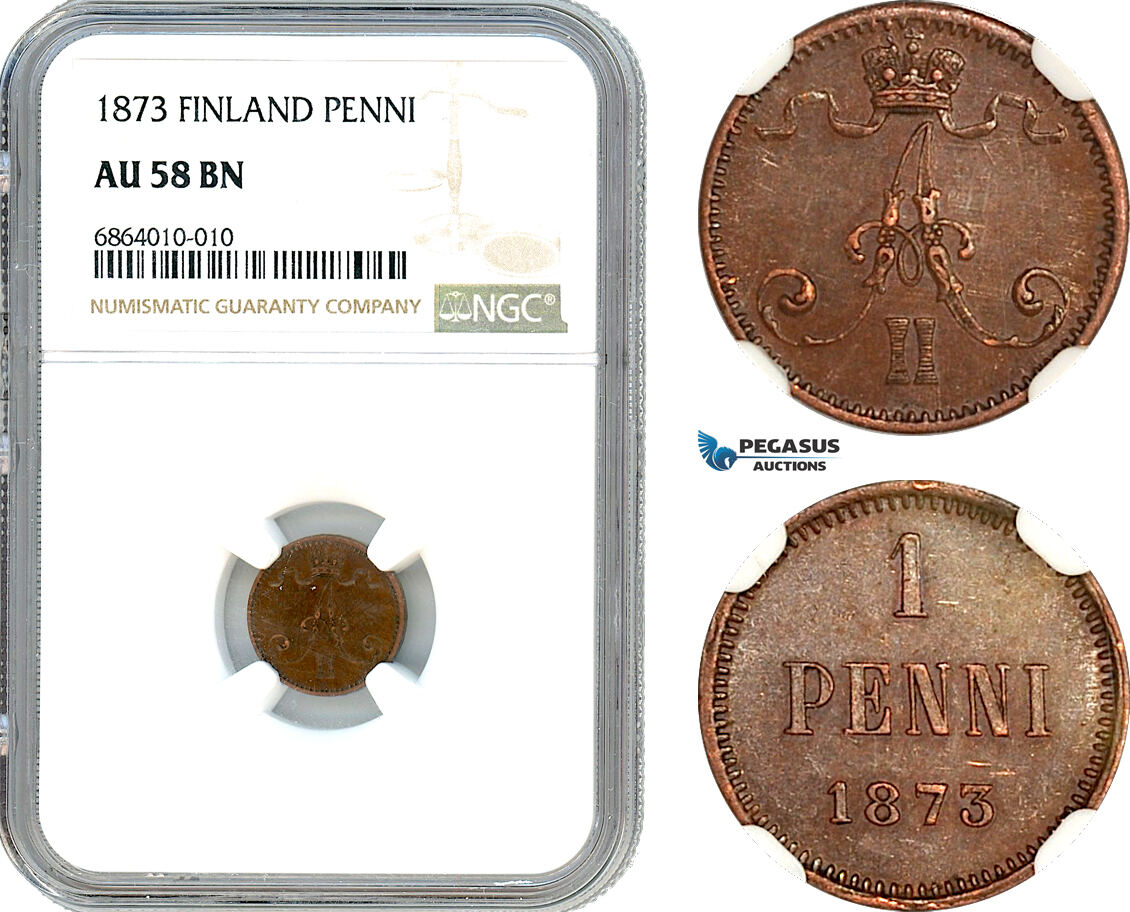AI807, Finland, Alexander II. of Russia, 1 Penni 1873, NGC AU58BN