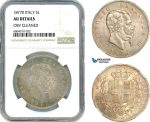 AI820, Italy, Vitt. Emanuele II, 5 Lire 1877 R, Rome Mint, Silver, NGC AU Det.