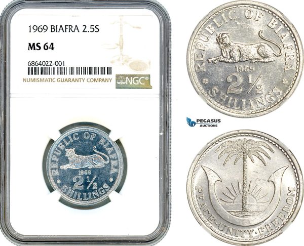 AI846, Biafra, 2 1/2 Shillings 1969, NGC MS64