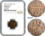 AI878, Netherlands East Indies, Willem I, 1/4 Stuiver 1836 S, Utrecht Mint, Large "S" of "ST" NGC AU Det.