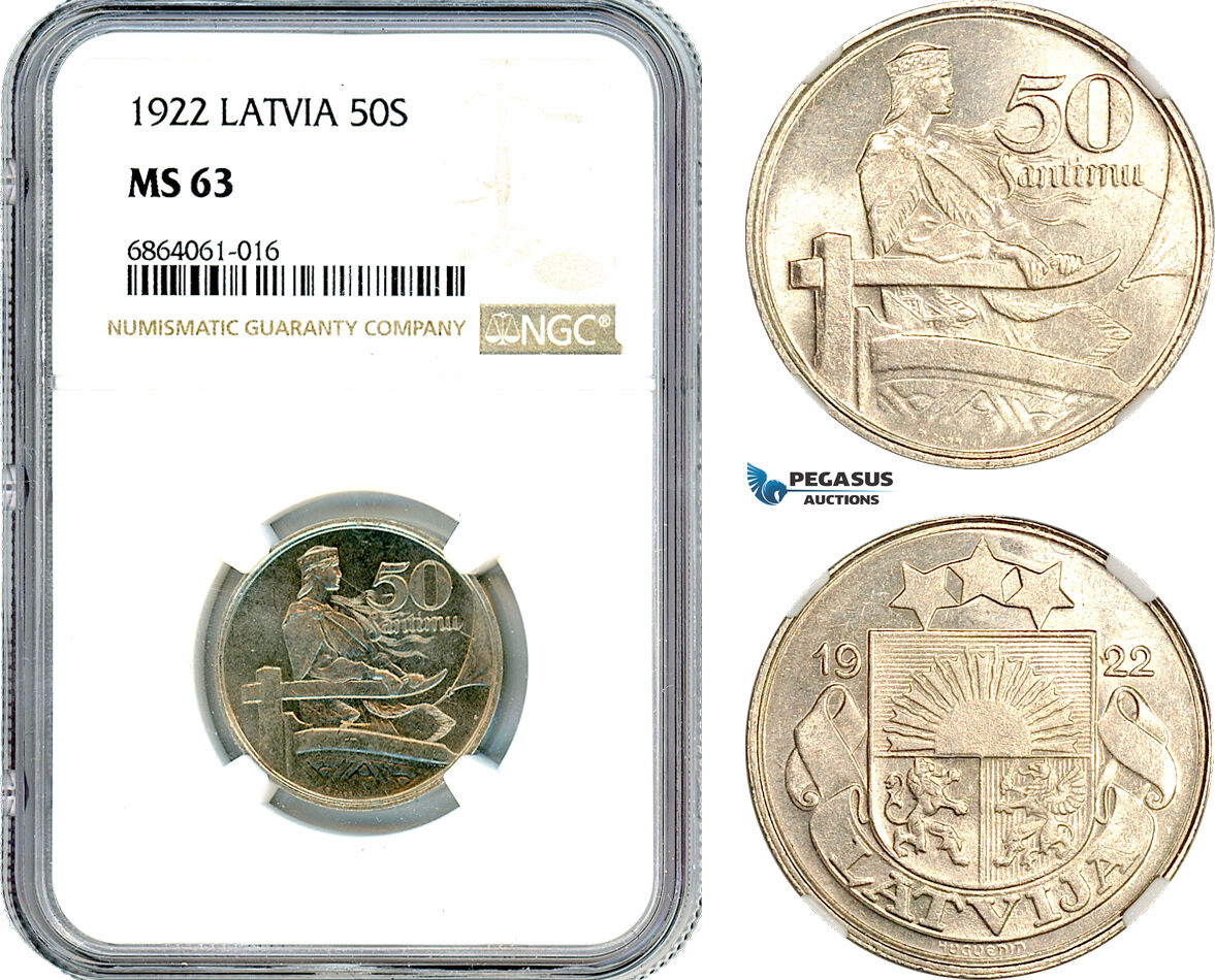 AI894, Latvia, 50 Santimu 1922, NGC MS63