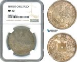 AI952, Chile, 1 Peso 1881 SO, Santiago Mint, Silver, NGC MS62