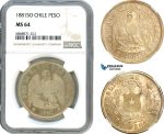 AI953, Chile, 1 Peso 1881 SO, Santiago Mint, Silver, NGC MS64