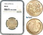 AI975, Latvia, 2 Lati 1925, London Mint, Silver, NGC MS63