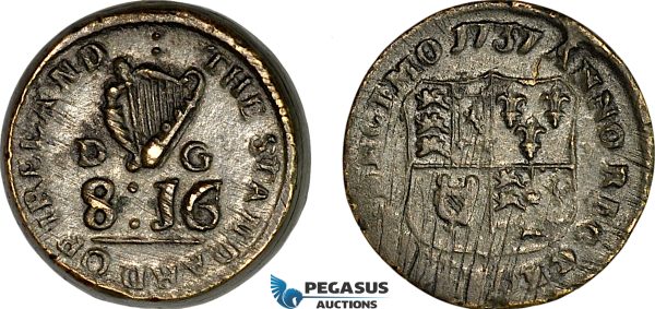 AJ182, Ireland & Portugal, George II, 1737 Monetary Weight for Double Pistole (8D 16G), Cf. 2714, (13.35g), VF-EF