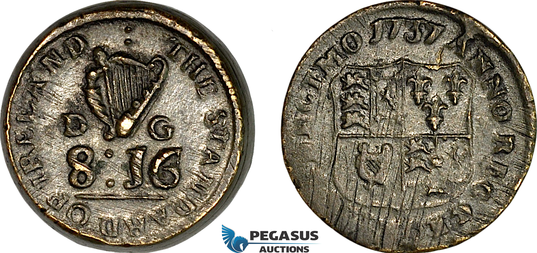 AJ182, Ireland & Portugal, George II, 1737 Monetary Weight for Double Pistole (8D 16G), Cf. 2714, (13.35g), VF-EF