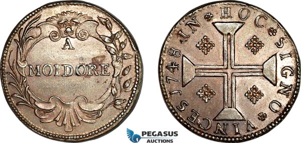 AJ190, Portugal & Brazil, John V, 1748 Monetary Weight for 1 Moidore (4000 Reis), Cf. 1486, (10.68g), EF-UNC