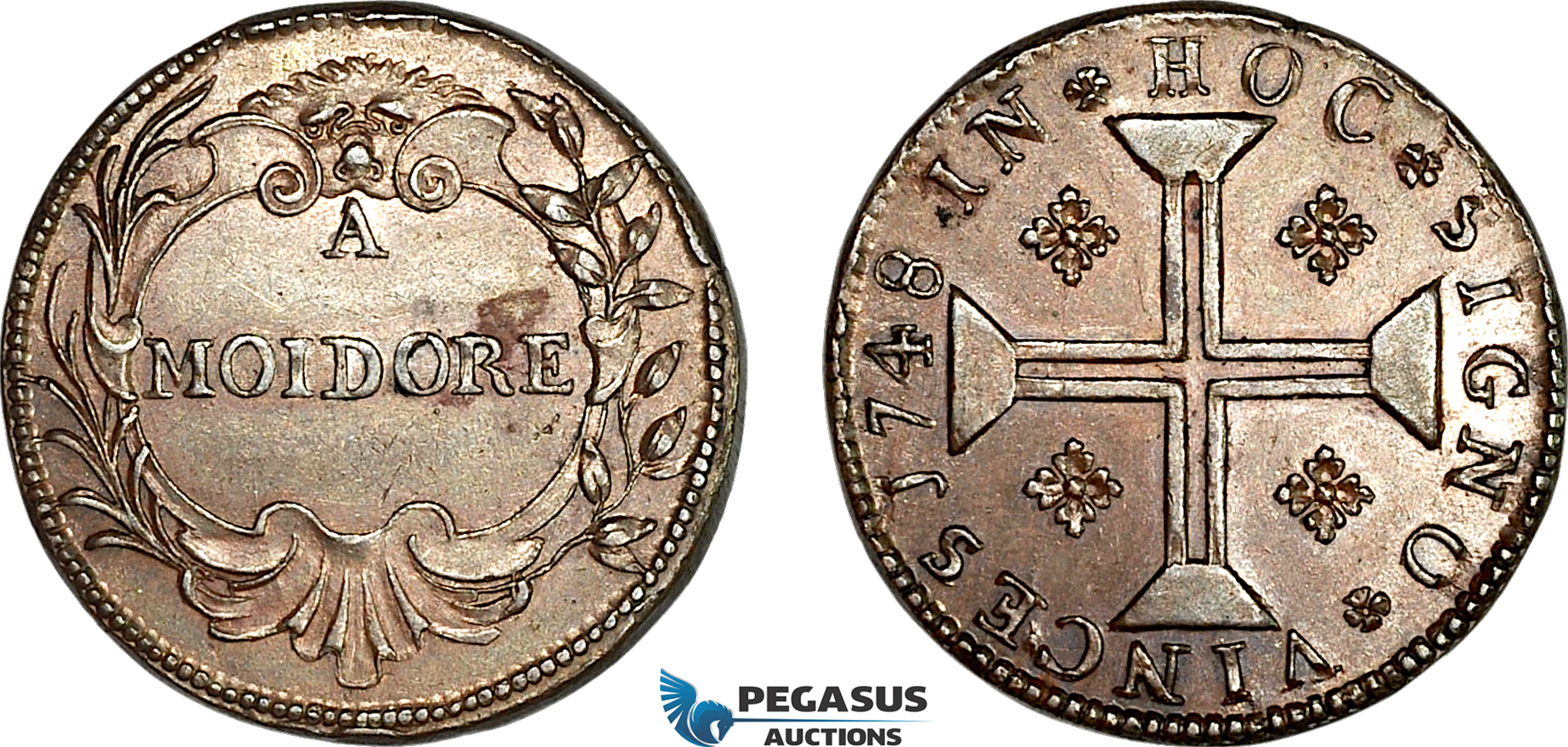 AJ190, Portugal & Brazil, John V, 1748 Monetary Weight for 1 Moidore (4000 Reis), Cf. 1486, (10.68g), EF-UNC