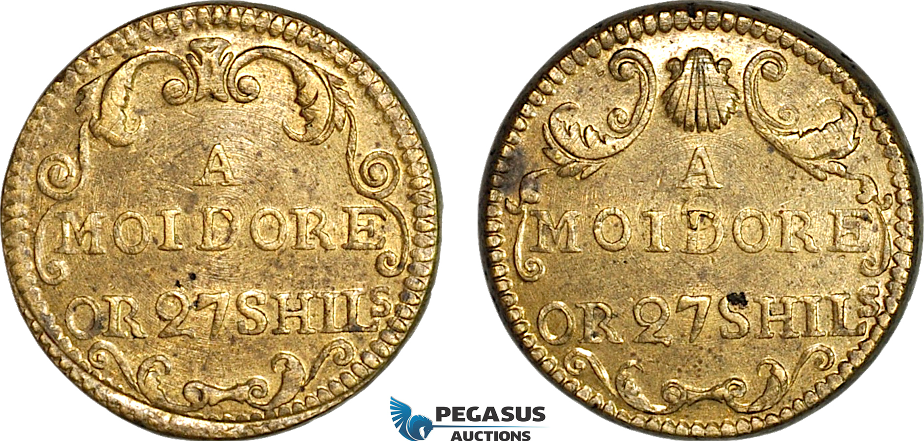 AJ194, Portugal & Brazil, Monetary Weight for 1 Moidore (4000 Reis), 27 Shillings, Cf. 1619, (10.71g), EF-UNC