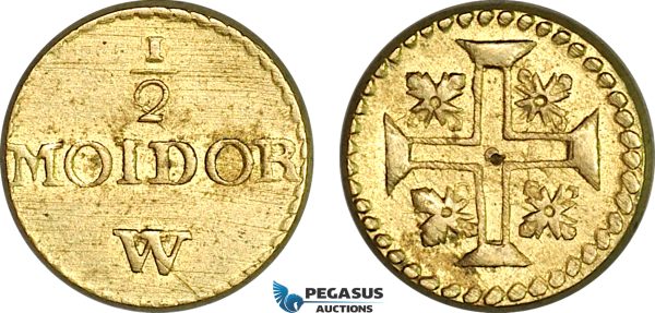 AJ196, Portugal & Brazil, Monetary Weight for 1/2 Moidor (2000 Reis), Cf. 1447, (5.36g), EF-UNC