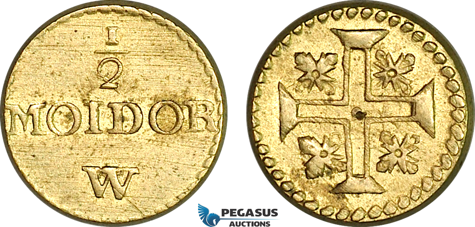 AJ196, Portugal & Brazil, Monetary Weight for 1/2 Moidor (2000 Reis), Cf. 1447, (5.36g), EF-UNC