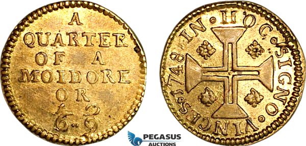 AJ198, Portugal & Brazil, 1748 Monetary Weight for 1/4 Moidore (1000 Reis), Cf. 1501, (2.73g), UNC