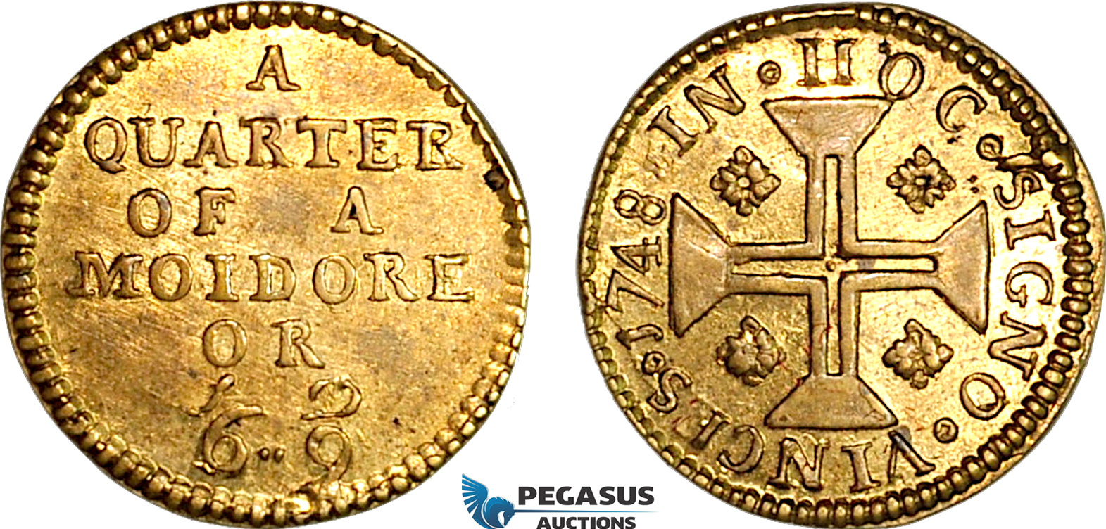 AJ198, Portugal & Brazil, 1748 Monetary Weight for 1/4 Moidore (1000 Reis), Cf. 1501, (2.73g), UNC