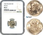 AK088, Belgium, Leopold II, 50 Centimes 1866, French text, Brussels Mint, Silver, NGC MS63