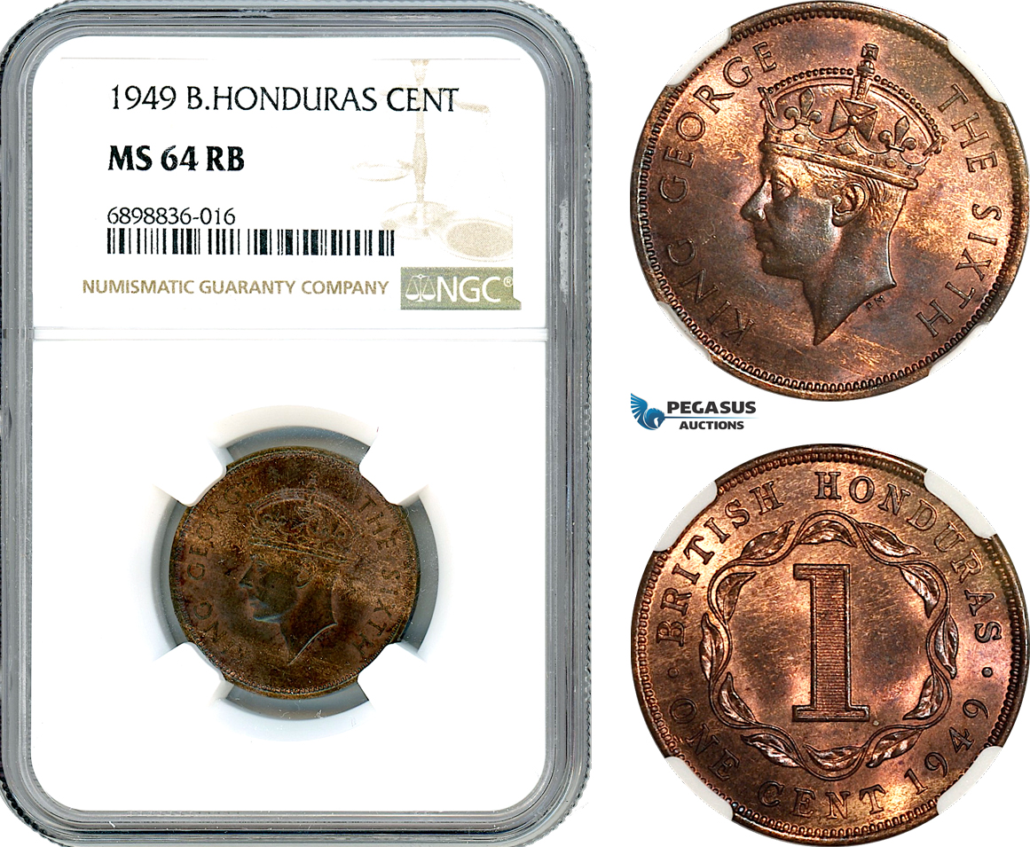 AK089, British Honduras, George VI, 1 Cent 1949, London Mint, NGC MS64RB