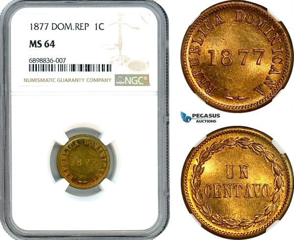 AK091, Dominican Republic, 1 Centavo 1877, NGC MS64
