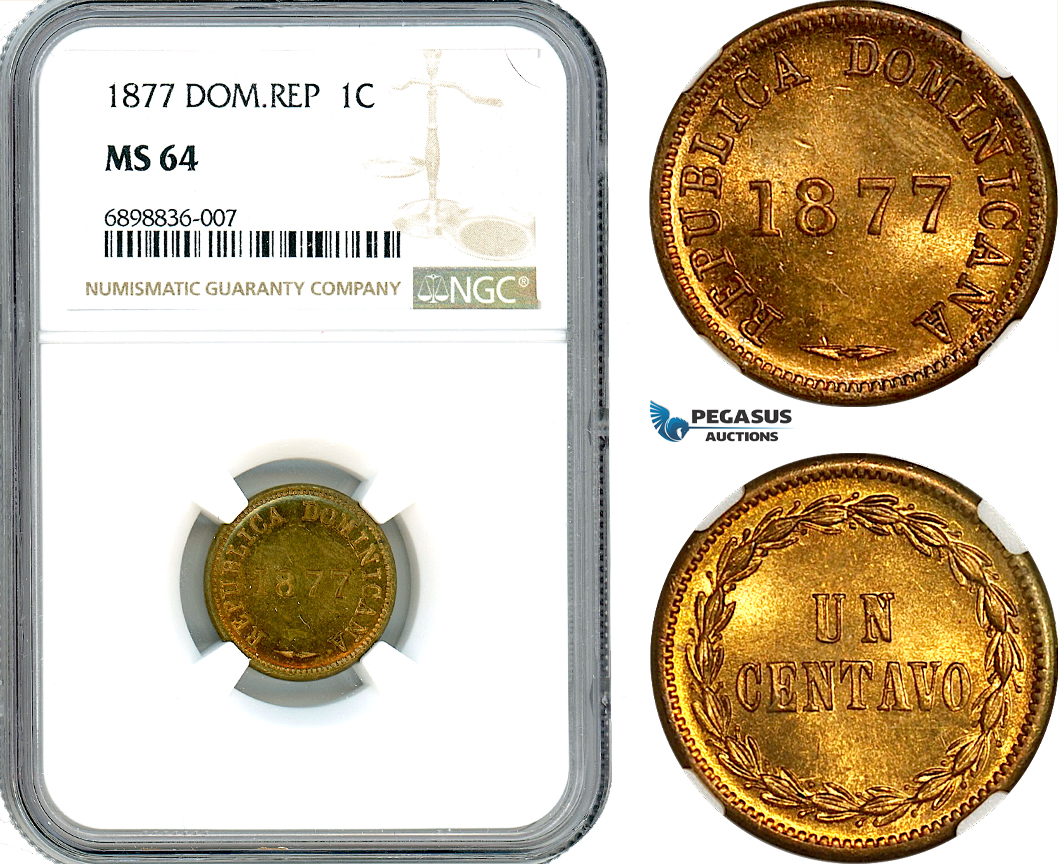 AK091, Dominican Republic, 1 Centavo 1877, NGC MS64