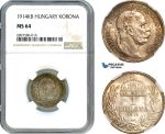 AK098, Hungary, Franz Joseph, 1 Korona 1914 KB, Kremnitz Mint, Silver, NGC MS64