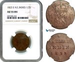 AK100, Netherlands East Indies, 1/2 Stuiver 1823 S, Utrecht Mint, NGC AU55BN, Pop 1/1