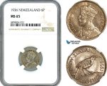 AK102, New Zealand, George V, 6 Pence 1936, London Mint, Silver, NGC MS65