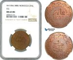 AK134, Morocco, Moulay al-Hasan I, 2 Falus AH1306 (1888) Fes, NGC MS63BN