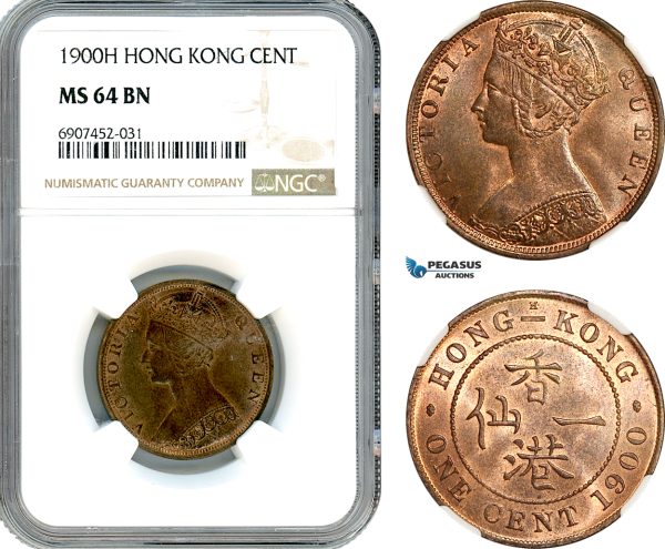 AK155, Hong Kong, Victoria, 1 Cent 1900 H, Heaton Mint, NGC MS64BN