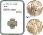AK156, Iraq, Faisal II, 4 Fils AH1372//1953, London Mint, NGC MS63