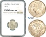 AK158, Iraq, Ghazi I, 20 Fils AH1357//1938, London Mint, Silver, NGC AU58
