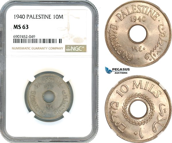 AK166, Palestine, 10 Mils 1940, London Mint, NGC MS63
