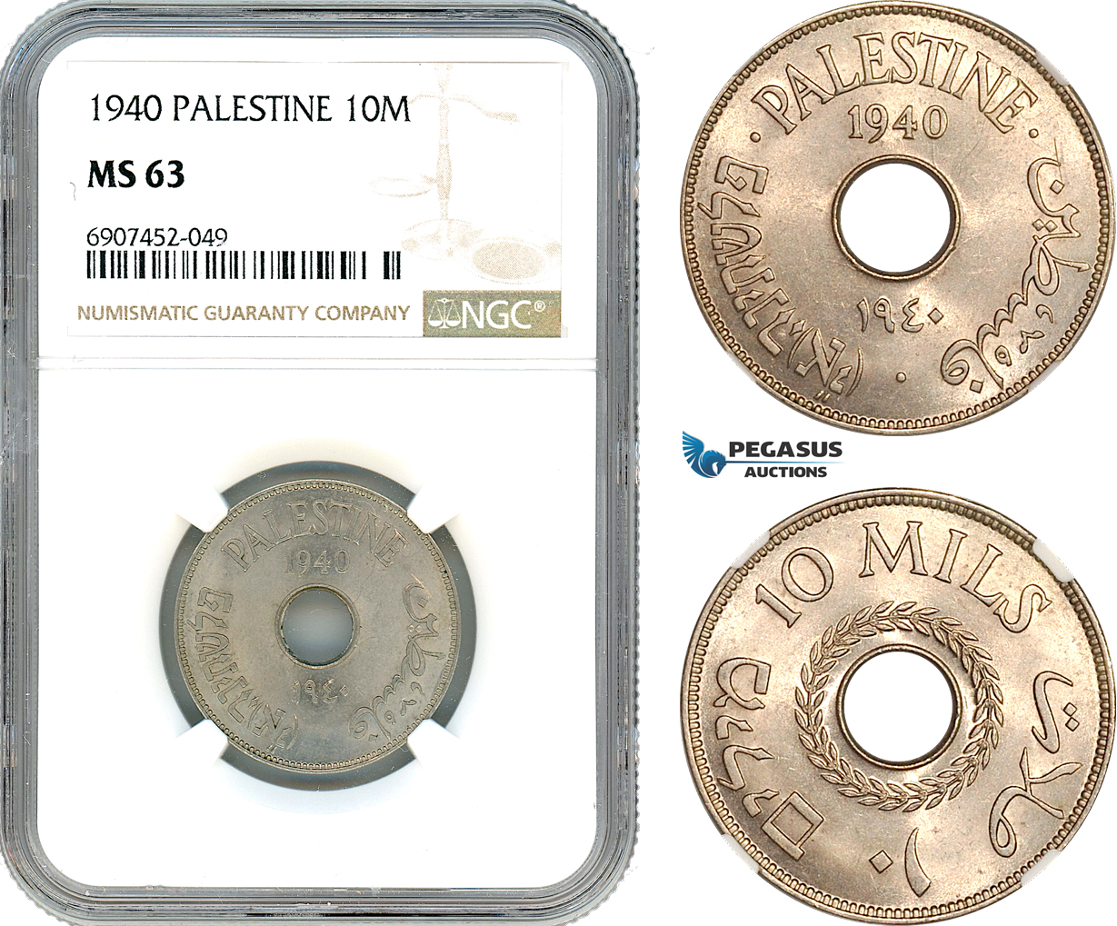 AK166, Palestine, 10 Mils 1940, London Mint, NGC MS63