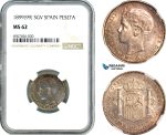 AK183, Spain, Alfonso XIII, 1 Peseta 1899 (99) SGV, Madrid Mint, Silver, NGC MS62