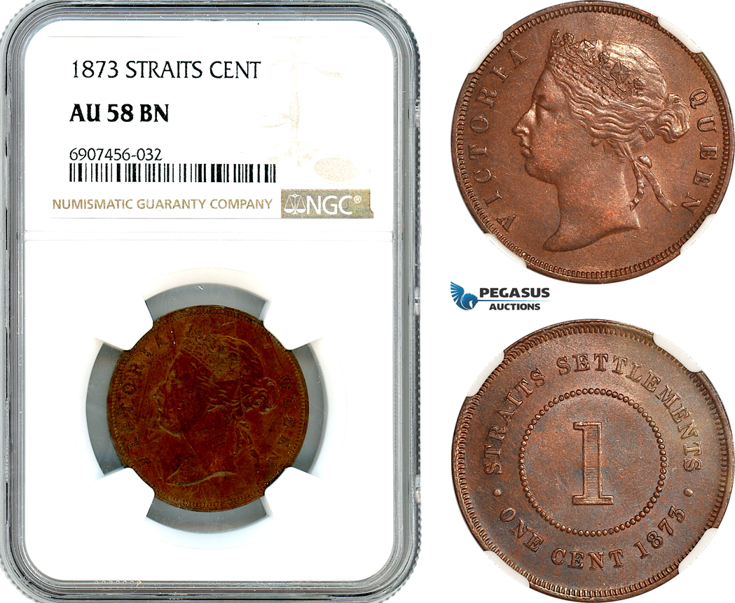 AK184, Straits Settlements, Victoria, 1 Cent 1873, NGC AU58BN
