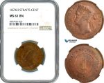 AK185, Straits Settlements, Victoria, 1 Cent 1874 H, Heaton Mint, NGC MS61BN