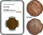 AK186, Straits Settlements, Victoria, 1 Cent 1897, London Mint, NGC MS60BN