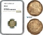 AK191, South Africa (ZAR) Sixpence (6P) 1895, Pretoria Mint, Silver, NGC MS62